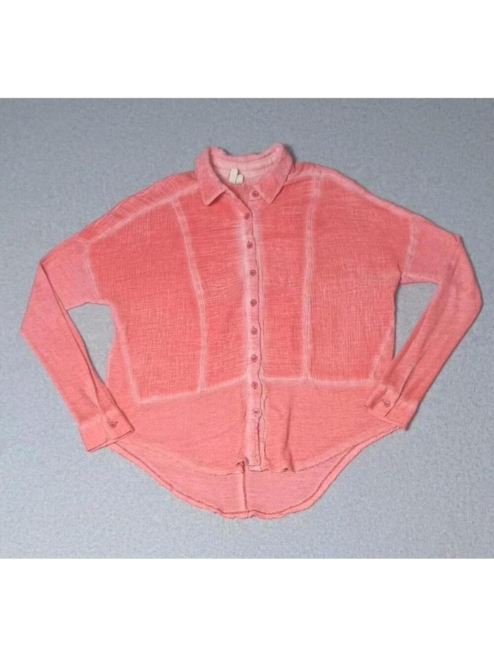 Free People We The Free Long Sleeve Button Up Partial Gauze Terry Cloth...